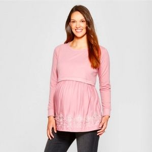 Isabel maternity flounce boho embroidered blush pink long sleeve